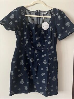 NWT Storia Denim Floral Square-Neck Casual Dress